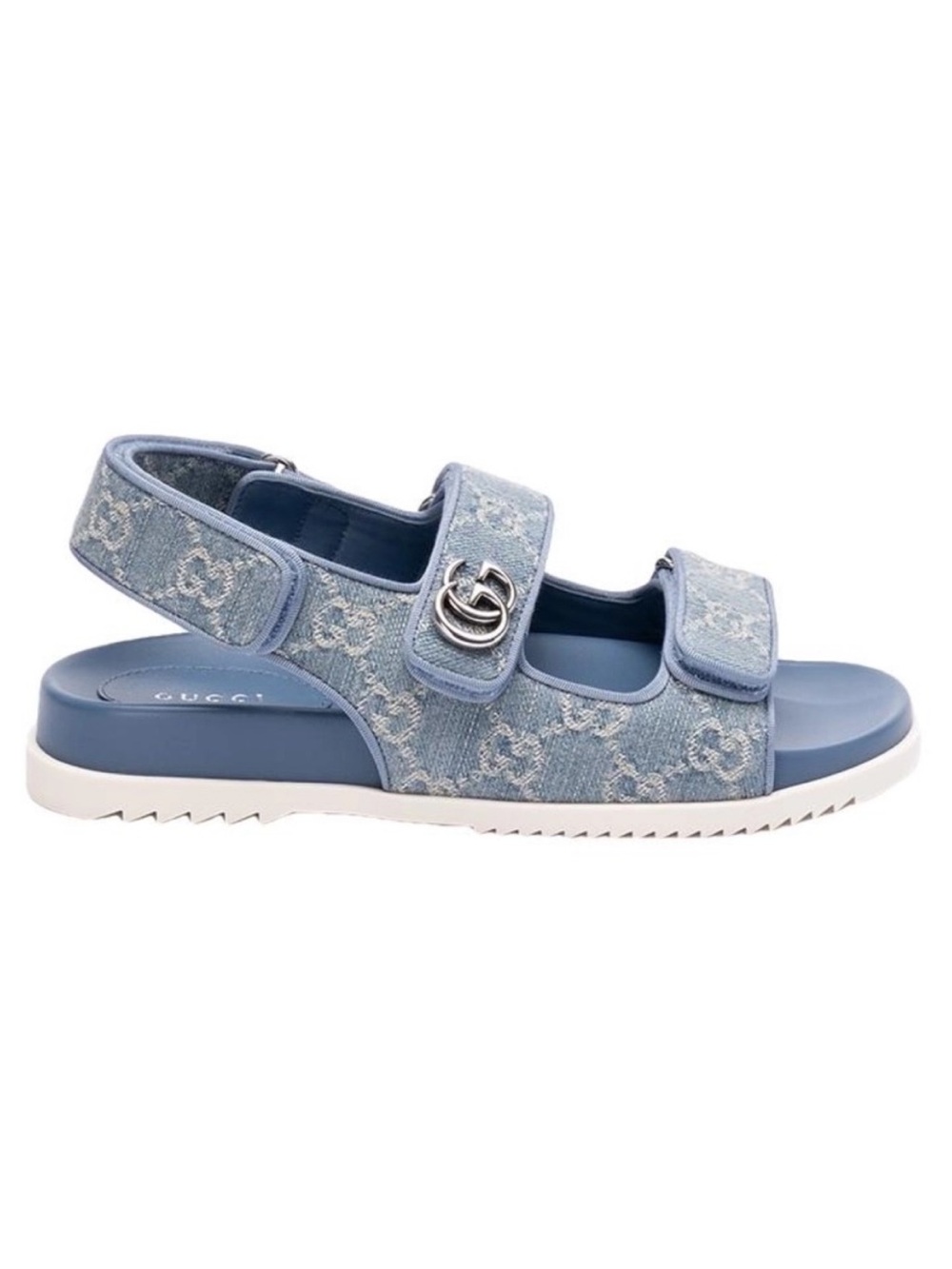 GUCCI GG logo double straps denim sandals